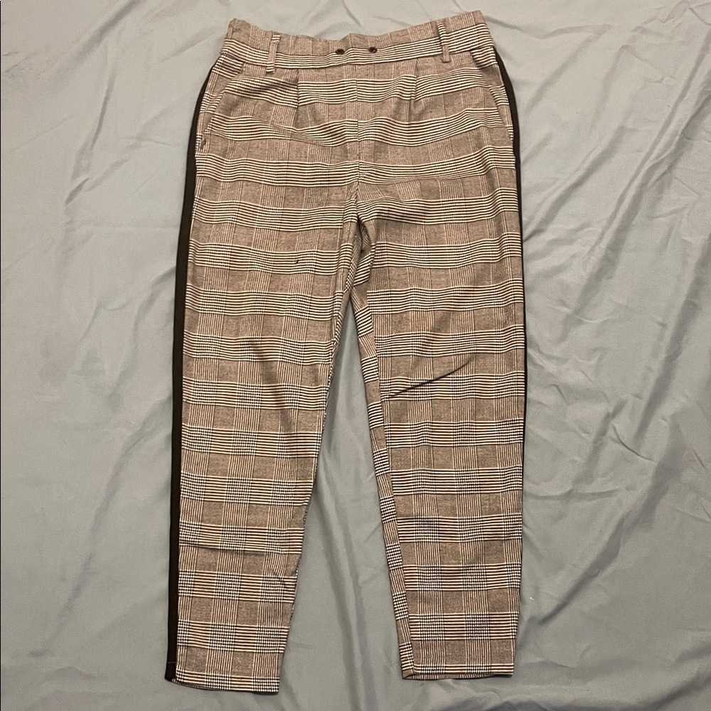 Women's Plaid Pants with Black Stripe on Side